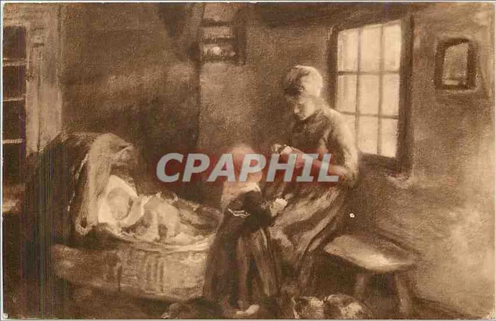 Femme et enfant dans une chambre — scène intime — éditeur Albin Neuhuys, n° 47 - Recto