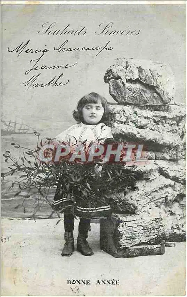 Girl in front of a stone wall — Sincere Wishes — Jeanne Marthe — Happy New Year - Front