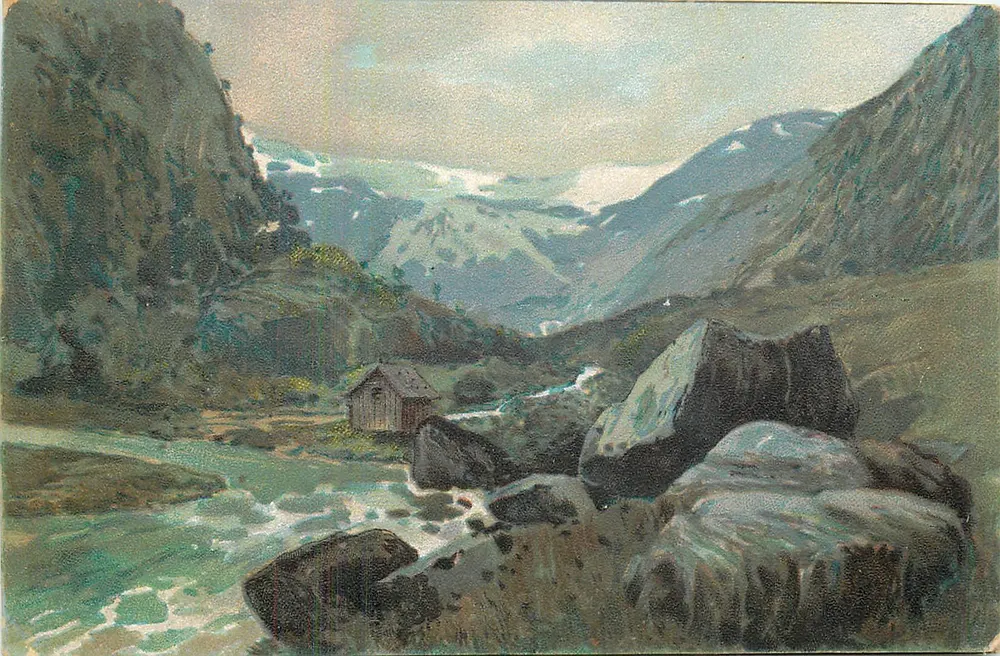 Vale alpina com cabana — vista de montanha — n° 103 - Frente