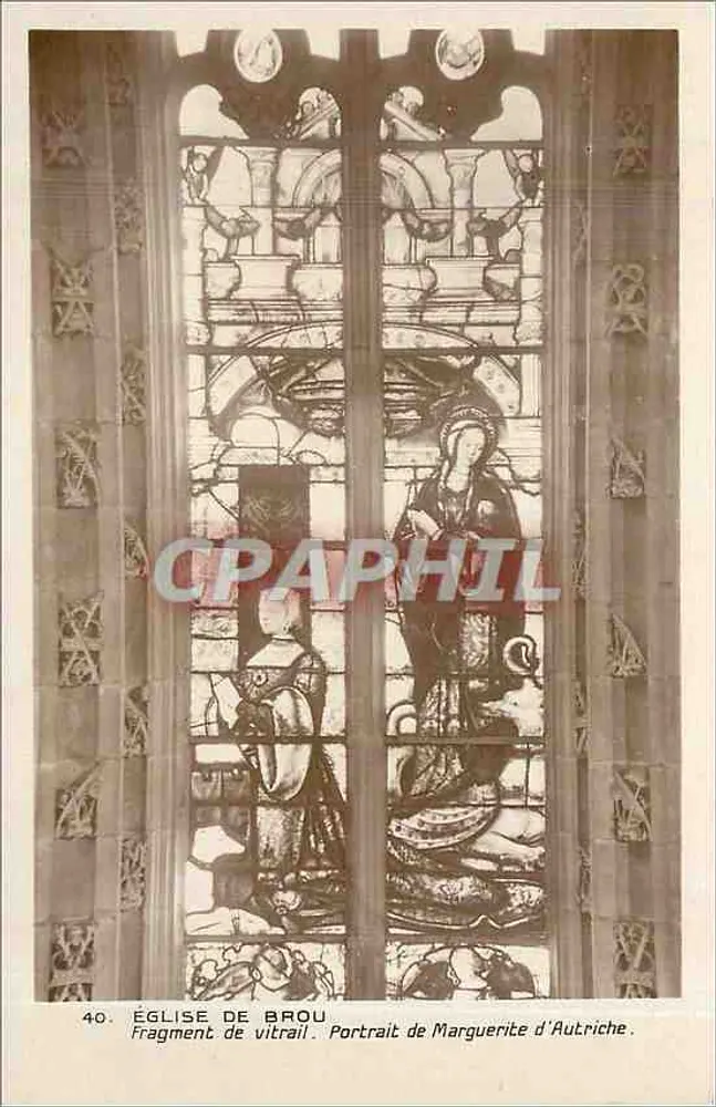 Kirche von Brou — Fragment eines Glasfensters. Portrait von Margarete von Österreich. - Vorderseite