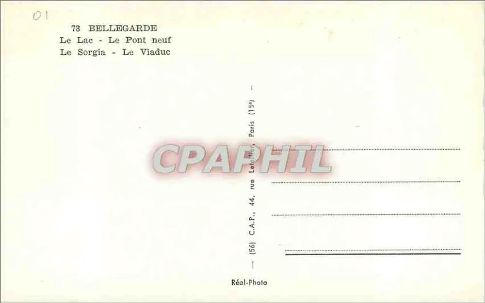 Bellegarde — vue panoramique avec ponts et lac — Réal-Photo - Verso