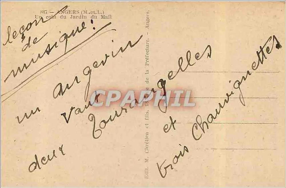 Angers — Garten des Mail — Verlag M. Chrétien et fils - Rückseite