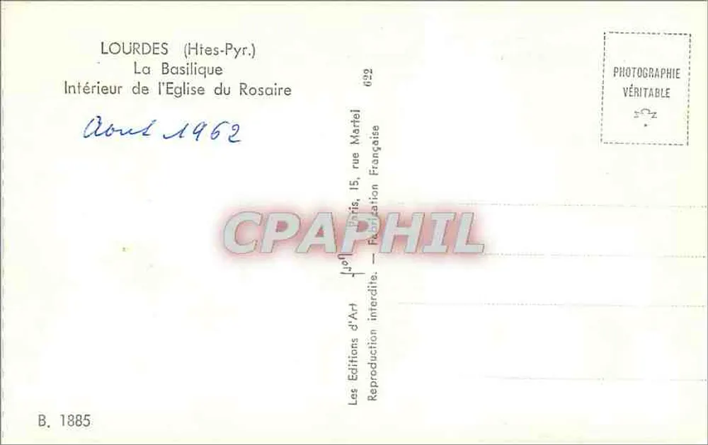 Lourdes (Htes-Pyr.) — Die Basilika des Rosenkranzes — Éditions d'Art, Paris - Rückseite