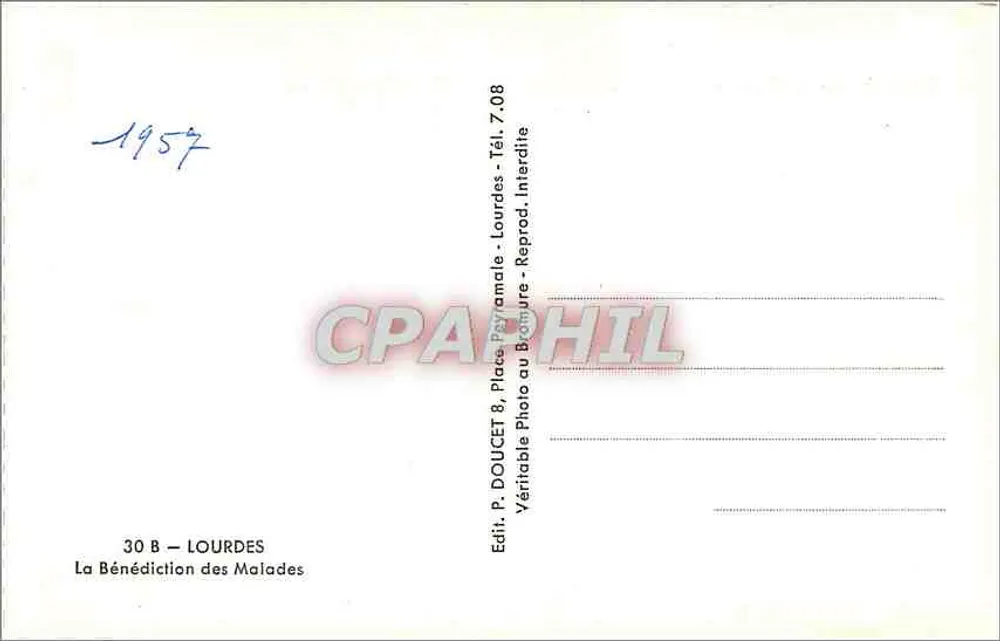 Lourdes — A Bênção dos Doentes — Edit. P. DOUCET, Lourdes - Verso