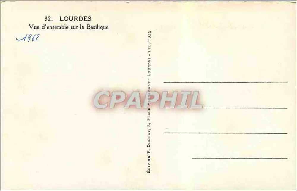 Lourdes — Vista geral da Basílica — Edição P. Doucet, Lourdes - Verso