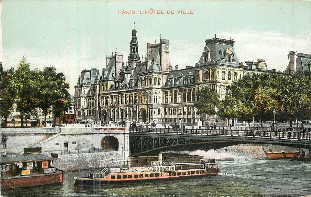 Paris. O Hotel de Ville — vista do ponte e do rio - Frente