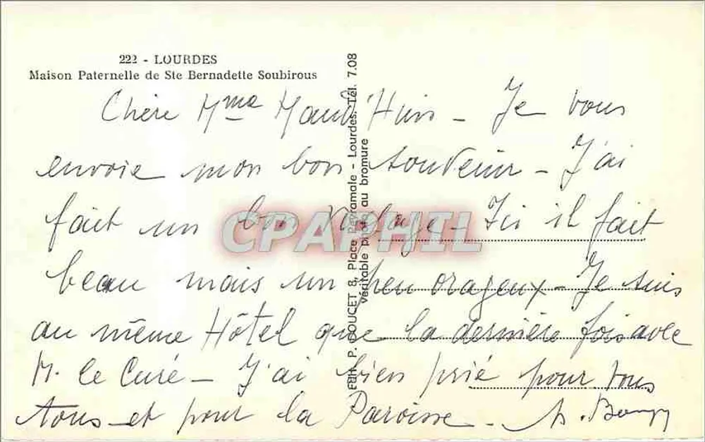 Maison Paternelle de Ste Bernadette — Lourdes — Éd. Lux, n° 222 - Verso