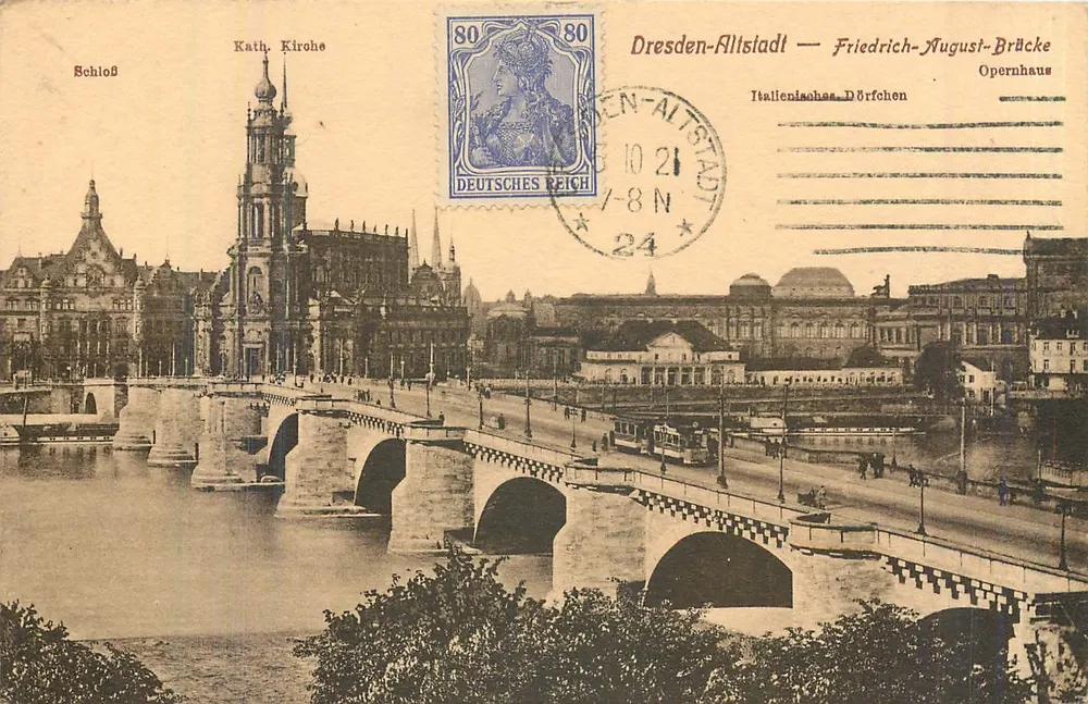 Dresden-Altstadt — Most Friedrich-August — Katolicki kościół, Zamek, Teatr - Awers