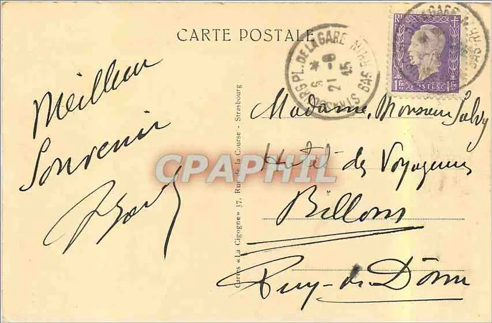 Estrasburgo — Praça Kleber — editor Contineux, n° 871 - Verso