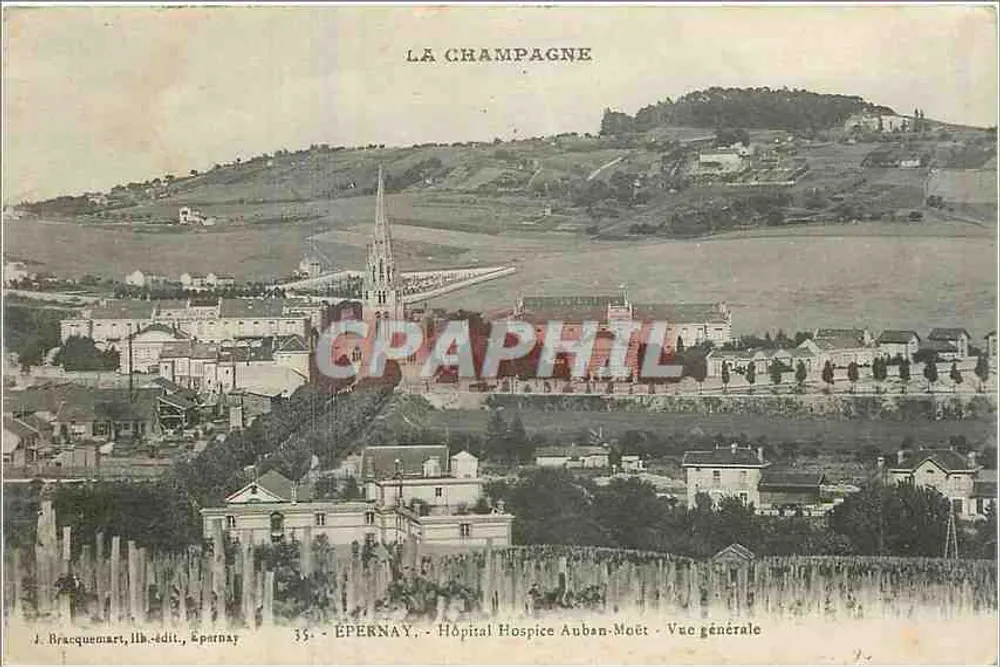 Epernay — Hôpital Hospice Auban-Moët — Vue générale — J. Bracquemart, lith. édit., Epernay - Recto