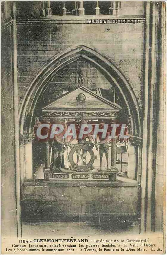 Clermont-Ferrand — Innenansicht der Kathedrale — Die drei Figuren: Zeit, Faun und Gott Mars — E.A. - Vorderseite