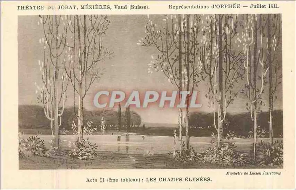 Theater du Jorat, Mézières, Vaud (Schweiz) — Aufführungen von Orpheus — Juli 1911 — Modell von Lucien Jusseaume - Vorderseite