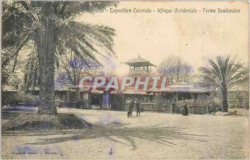 Marseille - Exposition Coloniale - Afrique Occidentale - Ferme Soudanaise — phototypie S. Labour — Marseille - Recto