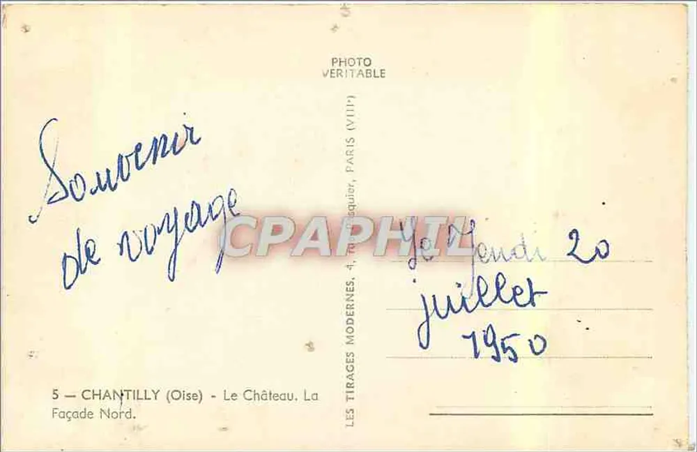 Chantilly (Oise) - O Castelo, Fachada Norte - Les Tirages Modernes, n°5 - Verso