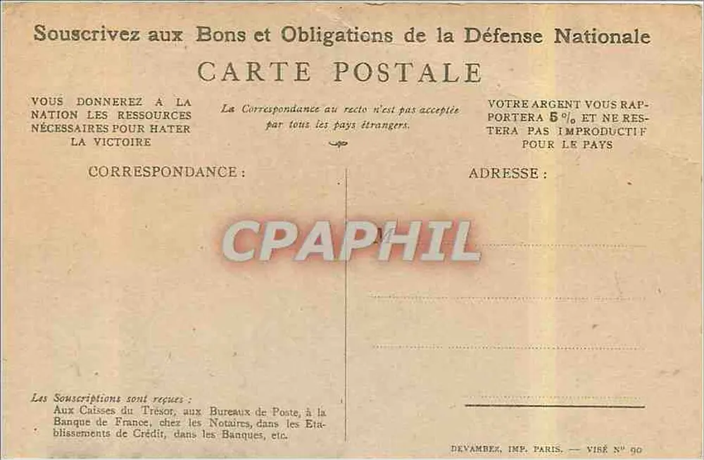 Begeisterter Soldat — Patriotischer Slogan — Devambes, Imp. Paris, N° 90 - Rückseite
