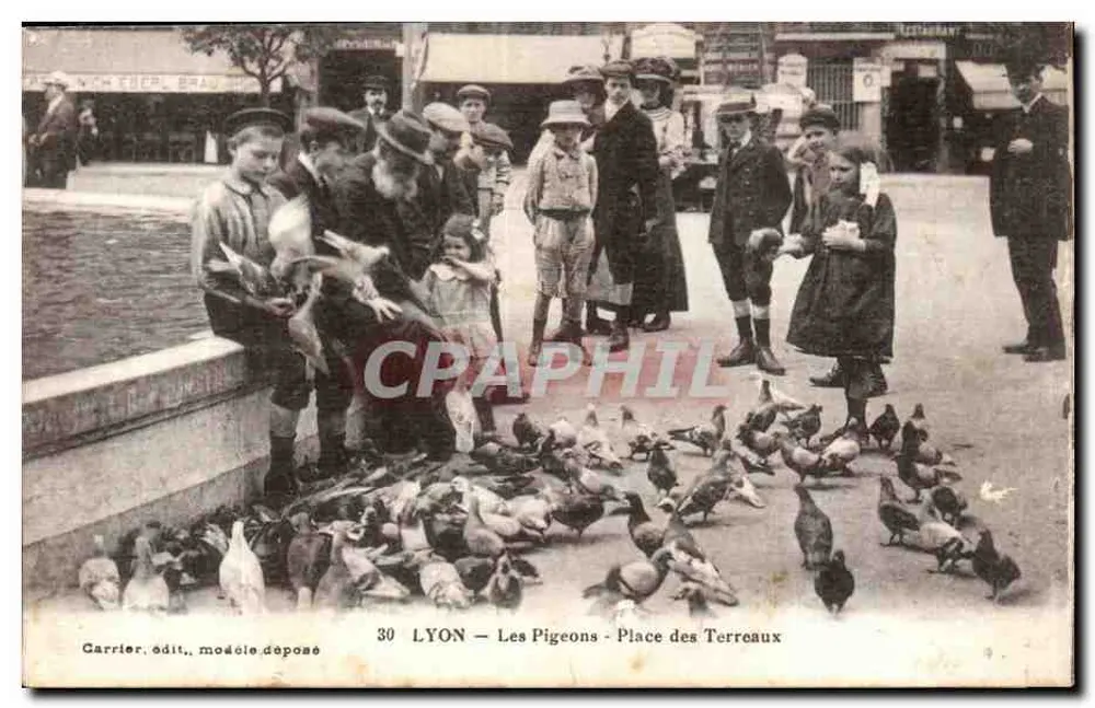 LYON — Les Pigeons — Place des Terreaux — Carrier, édit., modèle déposé - Recto