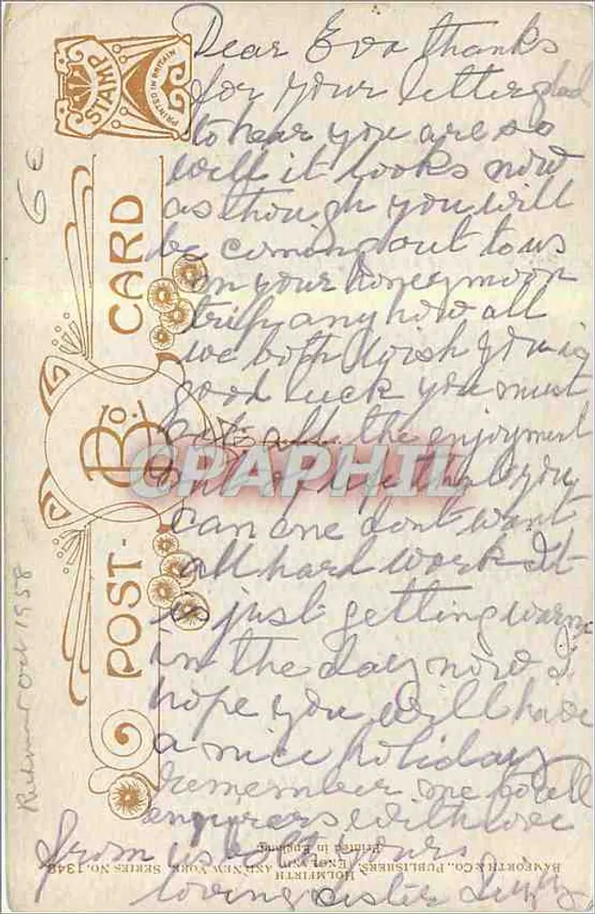 Mulher à janela — cena doméstica — Hampartt & Co. Publishers, New York, série n°1346 - Verso