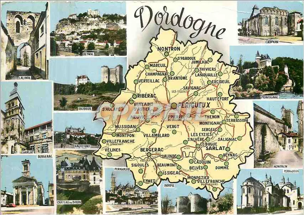 Dordogne — illustrierte Karte mit Karte und Fotos von Sehenswürdigkeiten — COMBIER IMP. (Nr. 29) - Vorderseite
