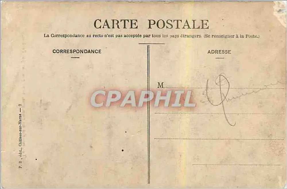 Deux personnes devant une porte — texte humoristique — P.B. édit., Châlons-sur-Marne — n°2 - Verso