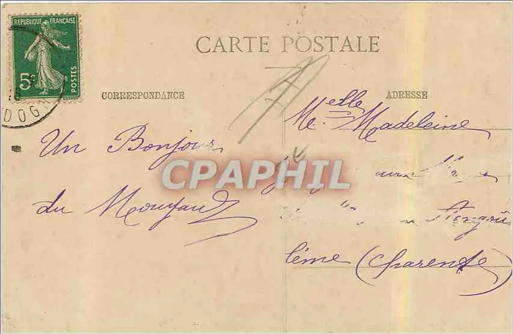 Vue de LA TOUR-BLANCHE (Dordogne) — Route de Mareuil — Imprimerie Frandon - O. Lombaix, Périgueux - Verso