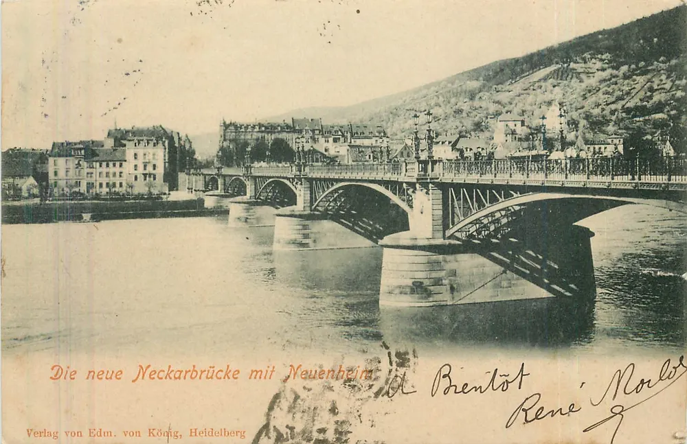 La nouvelle passerelle du Neckar avec Neuenheim — Verlag von Edm. von König, Heidelberg - Recto