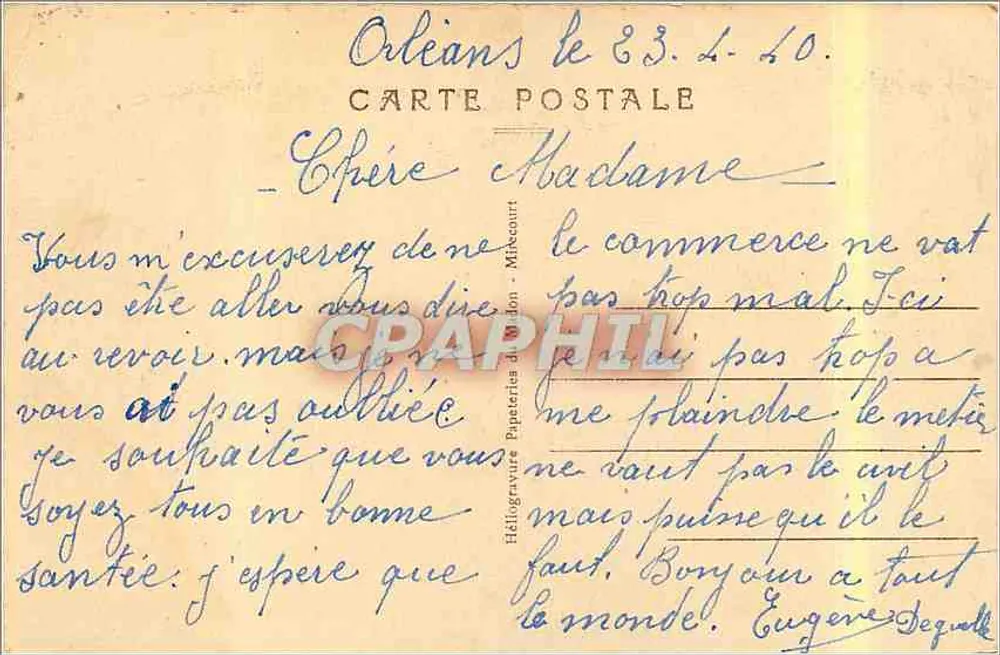 Orléans — O Parque Pasteur — Héliogravure Papeterie de Mirecourt n°2 - Verso
