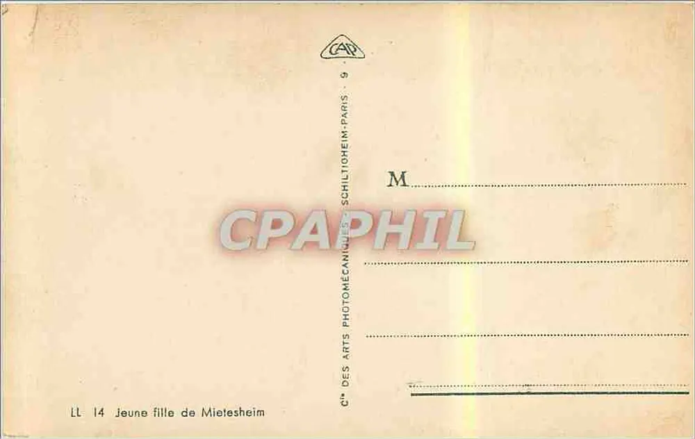 Jovem de Mietesheim — editor Cie des Arts Photomécaniques, Paris — n° LL 14 - Verso