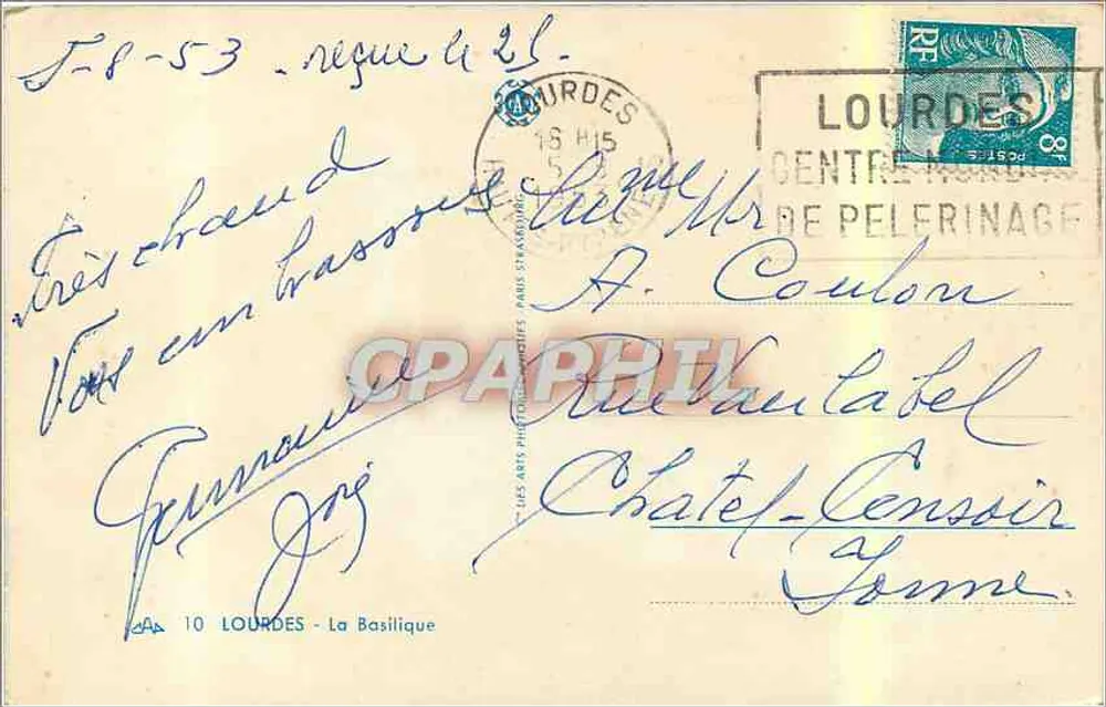 Lourdes — A Basílica — Les Arts Philatéliques, Paris - Verso