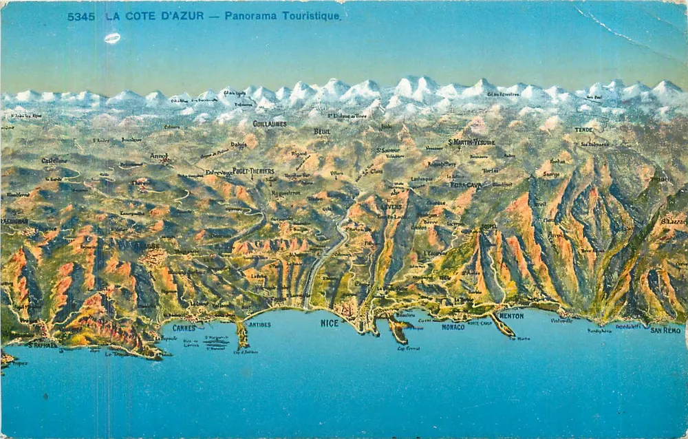 La Côte d'Azur — Panorama Touristique — Photocromie A.D. Nice (n°5345) - Recto