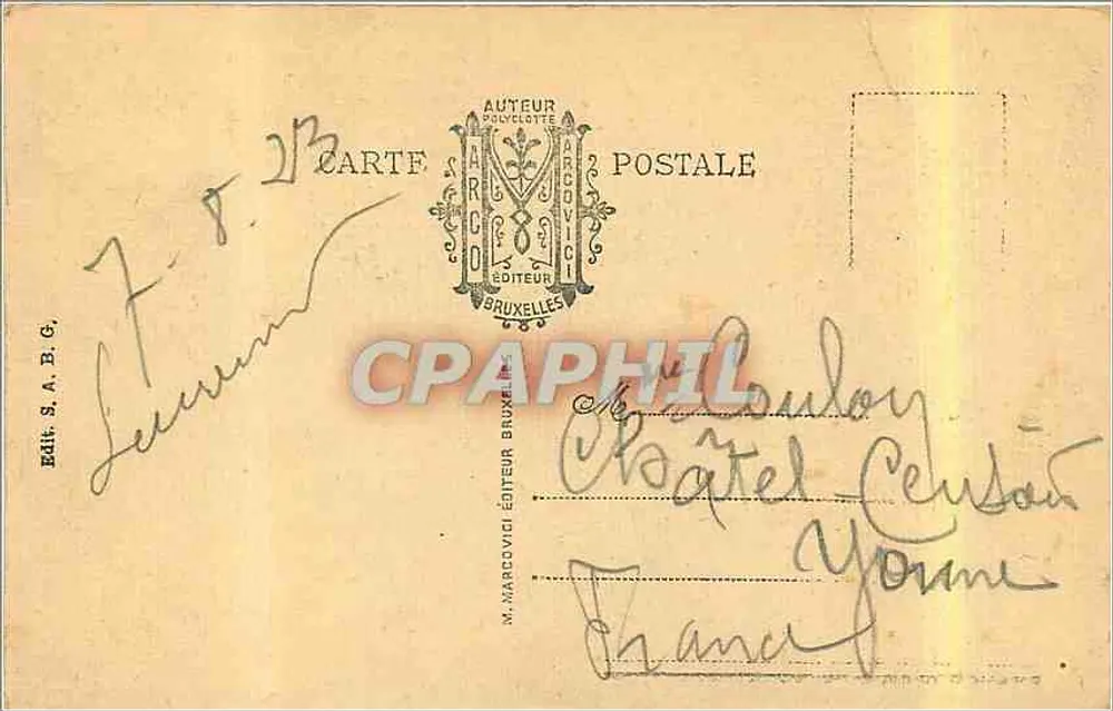 Palácio do Rei — Bruxelas — Editor M. Marcovici, Bruxelas - Verso