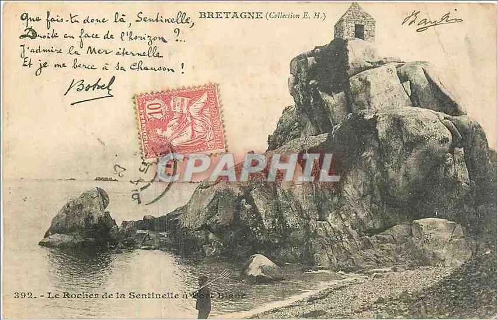 O Rocher de la Sentinelle em Port-Mahé — Bretagne (Coleção E. H.) — n° 392 - Frente