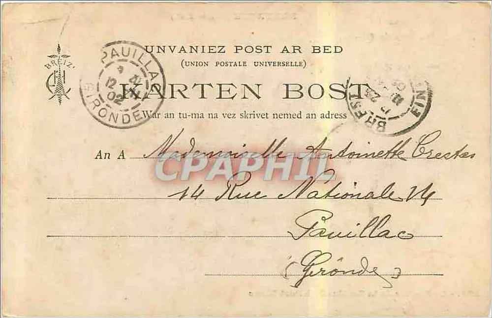 O Rocher de la Sentinelle em Port-Mahé — Bretagne (Coleção E. H.) — n° 392 - Verso