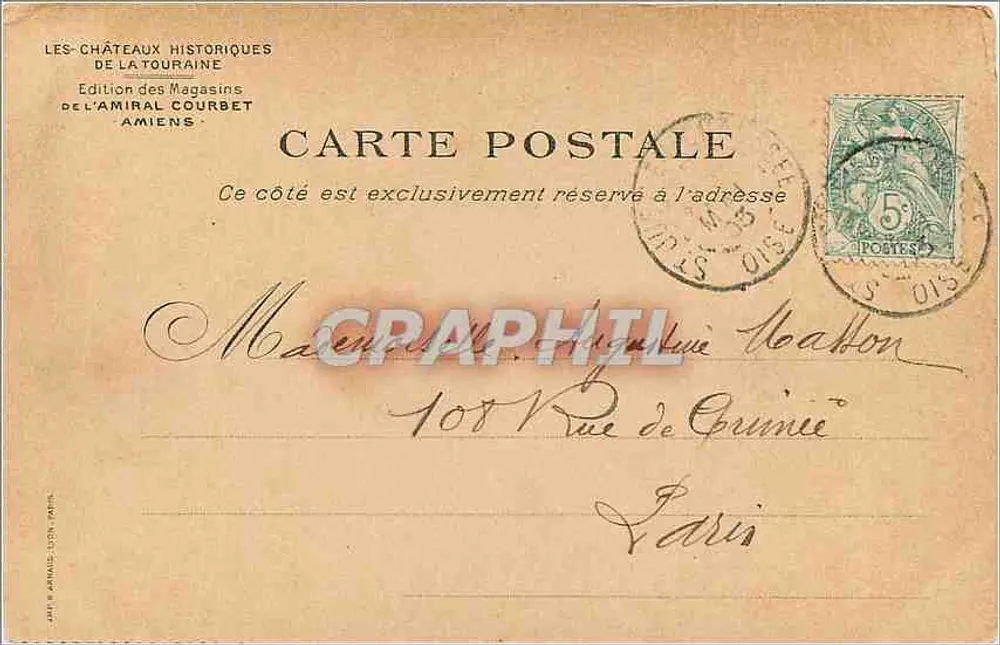 Château de Chenonceau — vue sur la Loire avec un bateau — Édition des Magasins de l'Amiral Courbet - Verso