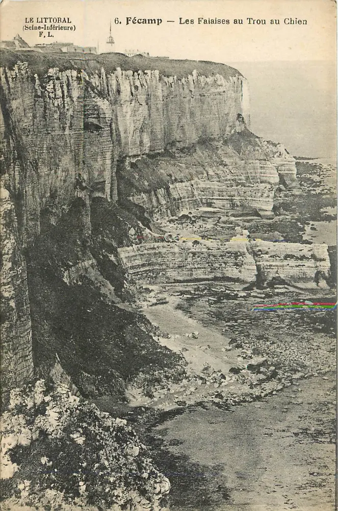 Fécamp — Die Klippen bei Tron mit dem Hund — DER KÜSTENSTREIF (Seine-Inférieure) F. L. - Vorderseite