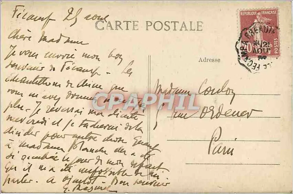 Fécamp — Die Klippen bei Tron mit dem Hund — DER KÜSTENSTREIF (Seine-Inférieure) F. L. - Rückseite