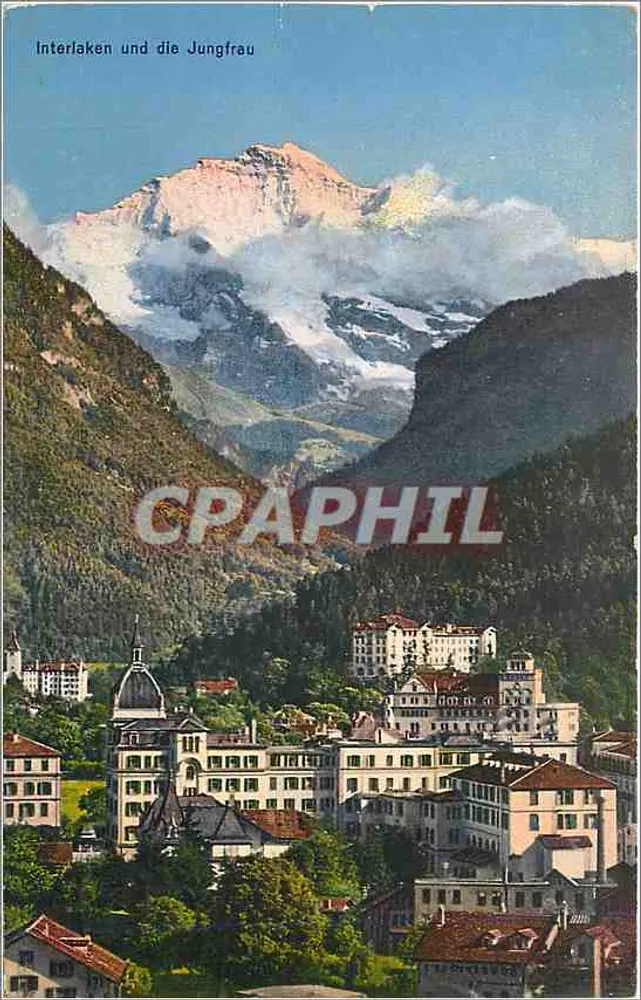 Interlaken e a Jungfrau — vista panorâmica — E. Goetz, Kunstanstalt, Luzern 5743 - Frente