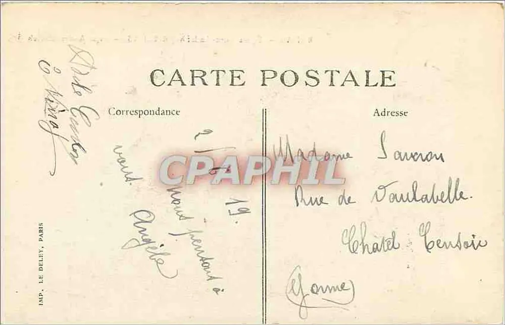 Reims — Igreja de São André — destruída — Imp. Le Deley, Paris - Verso