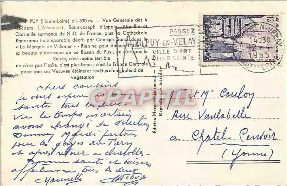 Le Puy-en-Velay — Vue Générale des 4 Rochers — Édition Elno - Verso