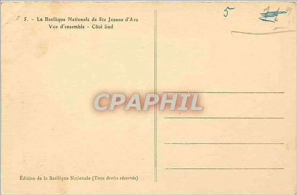 Basilique Nationale de Ste Jeanne d'Arc — Vue d'ensemble — Côté Sud — Édition de la Basilique Nationale - Verso