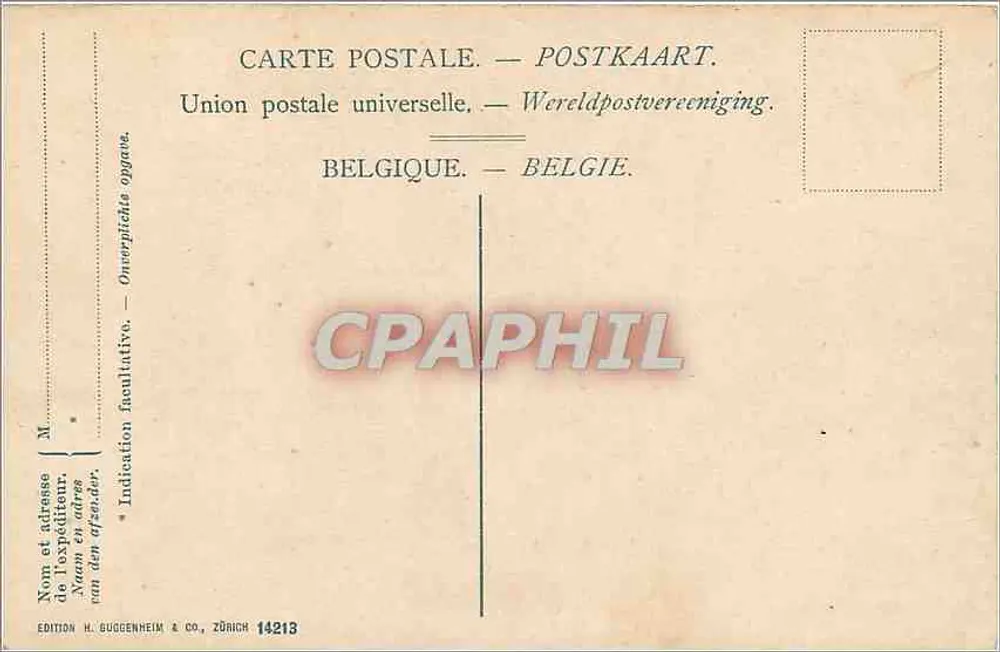 Bruxelles, Colonna del Congresso — editore H. Buggenheim & Co., Zurigo, n° 14213 - Verso