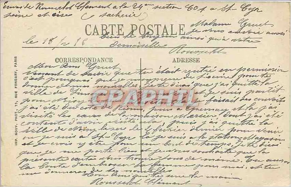 Palais de Versailles — Galerie des Glaces — Éditeur : Imp. Nouv. Phot. 75, Rue Fondary, Paris - Verso