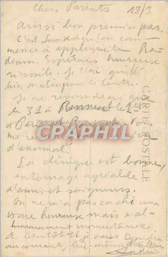 Saumur — Le Château-Fort (Mon. hist.) — Éditeur : Phototypie A. Bruiel, Angers, n° AB - Verso