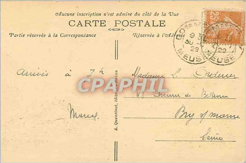 Reims — A Catedral em 1914 — Edição A. Quentinnet, n°49 - Verso