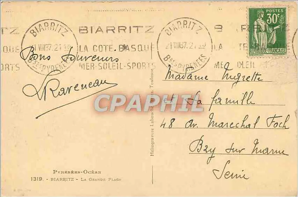 Biarritz - A Grande Praia — Héliogravure Lahouane, n° 9 - Verso