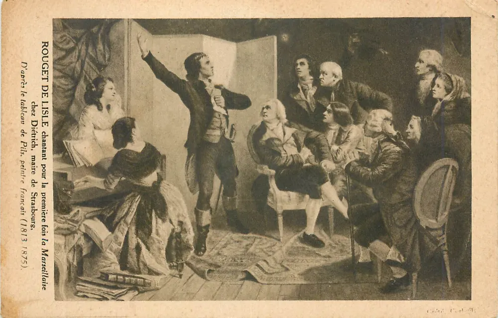 Rouget de Lisle singt La Marseillaise zum ersten Mal — Nach dem Gemälde von Pils, französischer Maler (1813-1875) - Vorderseite