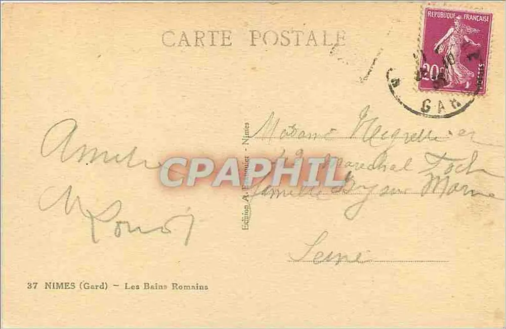 Nîmes (Gard) — Os Banhos Romanos — Edição A. Poulter - Nîmes - Verso