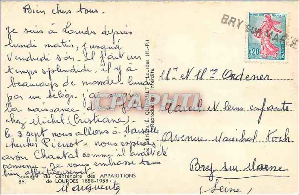 Grotte de Lourdes — Apparitions de Notre-Dame — Édition E. Quinault - Verso
