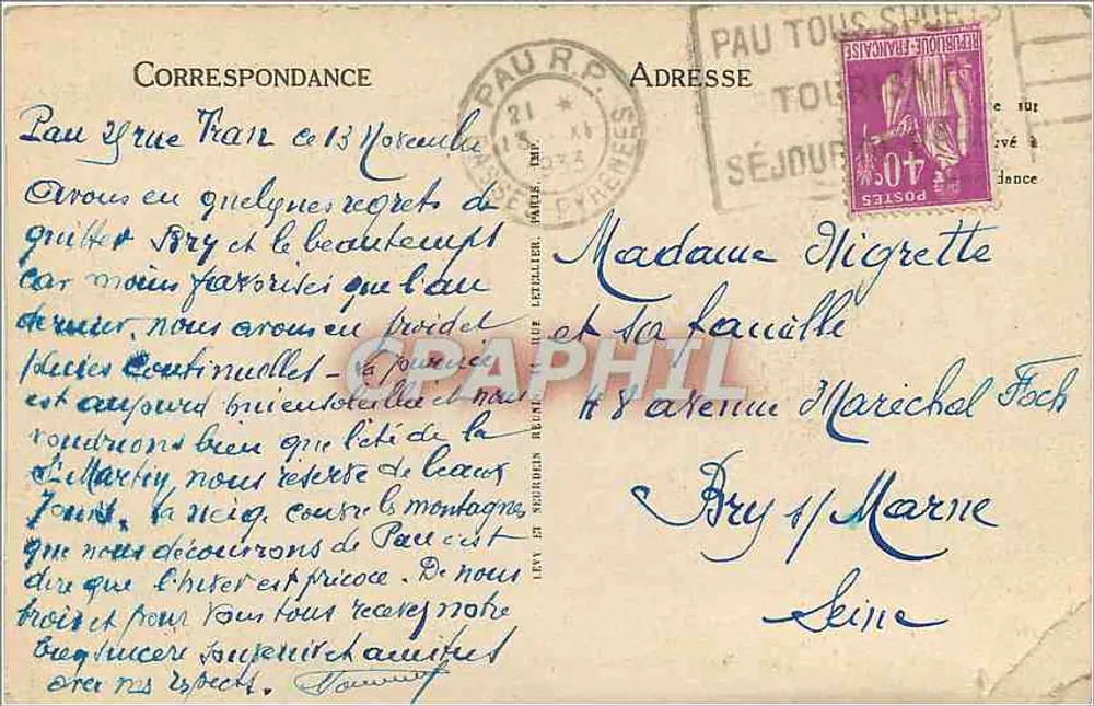 Pau — Avenida das Pirineus — LL, n° 261 - Verso
