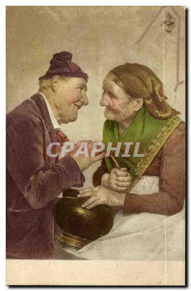 Ein alter Mann und eine alte Frau tauschen einen Topf — Szenen aus dem Leben — Edition Torrini, Florenz - Vorderseite