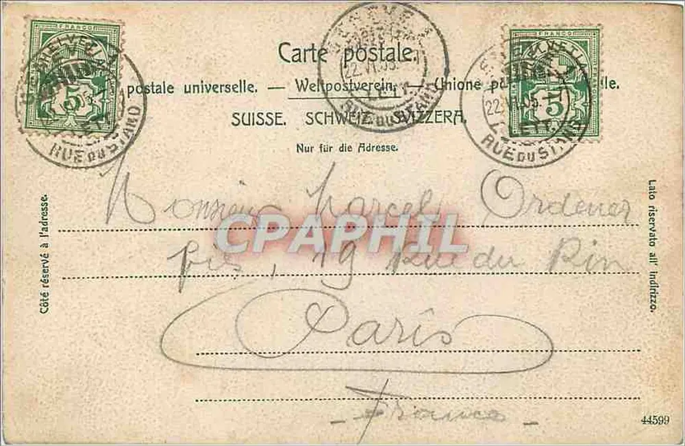 Embarcação — País de Genebra — editor A. American & Co. Genebra, n° 3770 - Verso